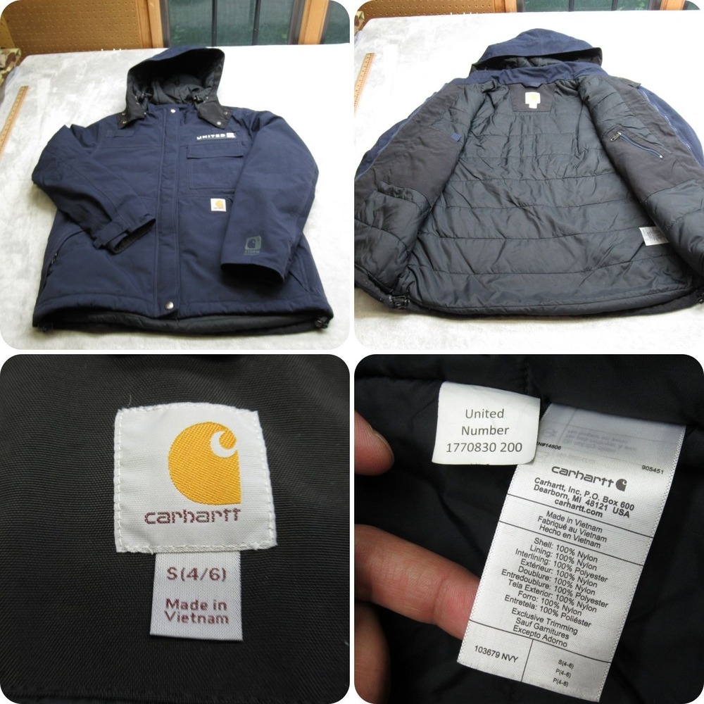 Carhartt Jacket Women Small Navy Hood Water Resistant United insulated‎ Employee